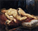 Reclining Canvas Paintings - Odalisque Reclining on a Divan